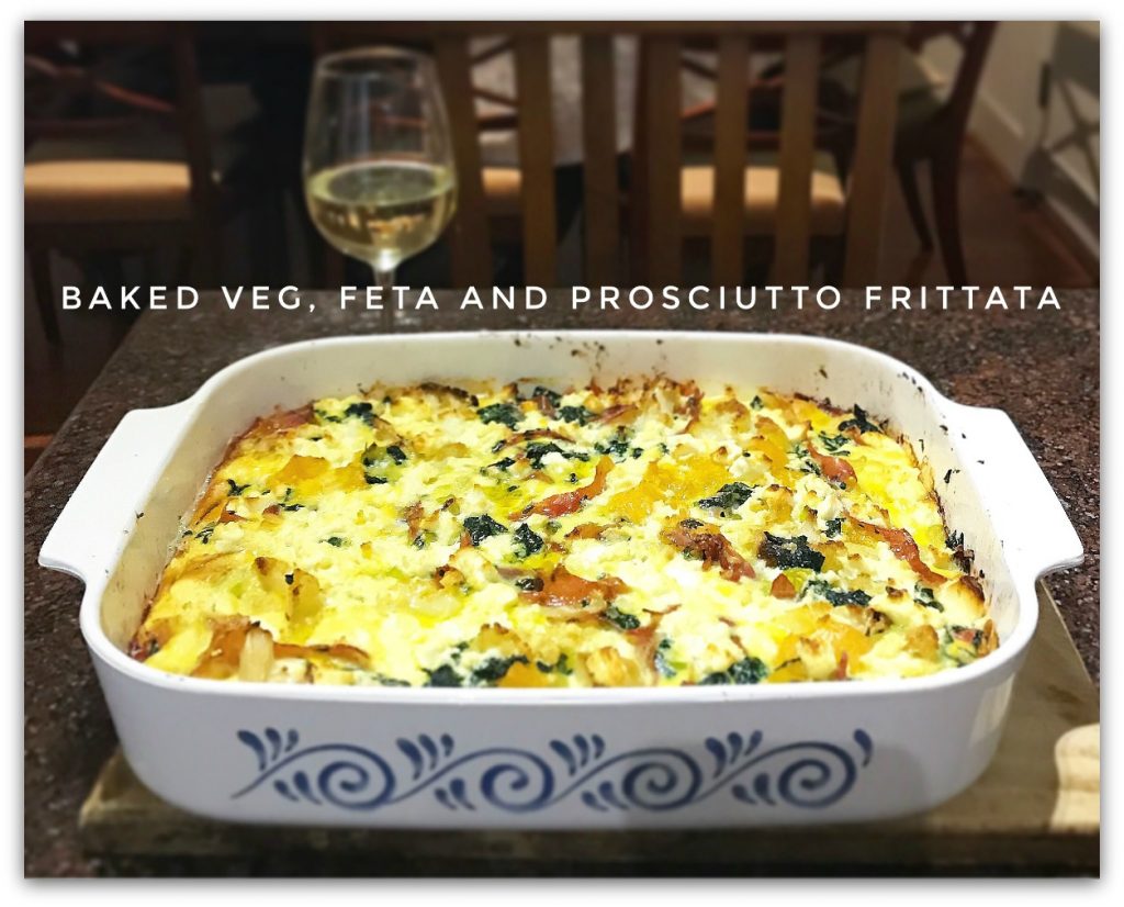 Baked veg, feta and prosciutto frittata